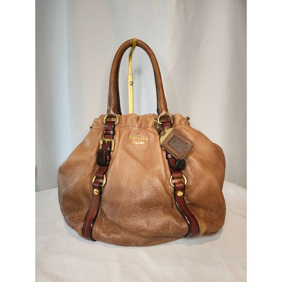 Prada Ombre Brown Deerskin Leather Vitellon Cervo Two Way Tote Bag Made in Italy - Picture 10 of 16